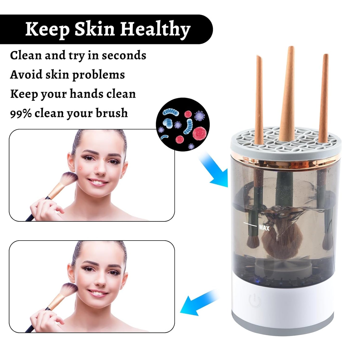Electric Makeup Brush Cleaner, Makeup Brush Cleaner, Pro Cosmetic Brush Cleaner, Automatic Spinning Makeup Brush Cleaner, Beauty Blender Cleaner Fit for All Size Makeup Brush