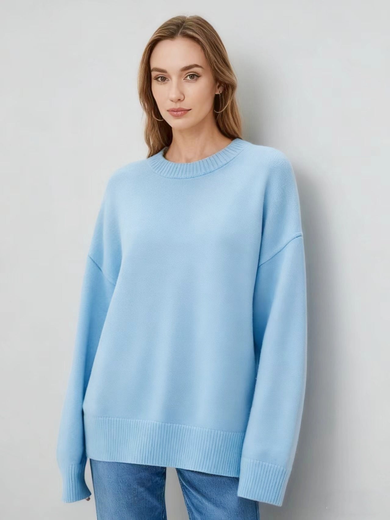 Loose Round Neck Solid Color Long-sleeved Thickened Sweater