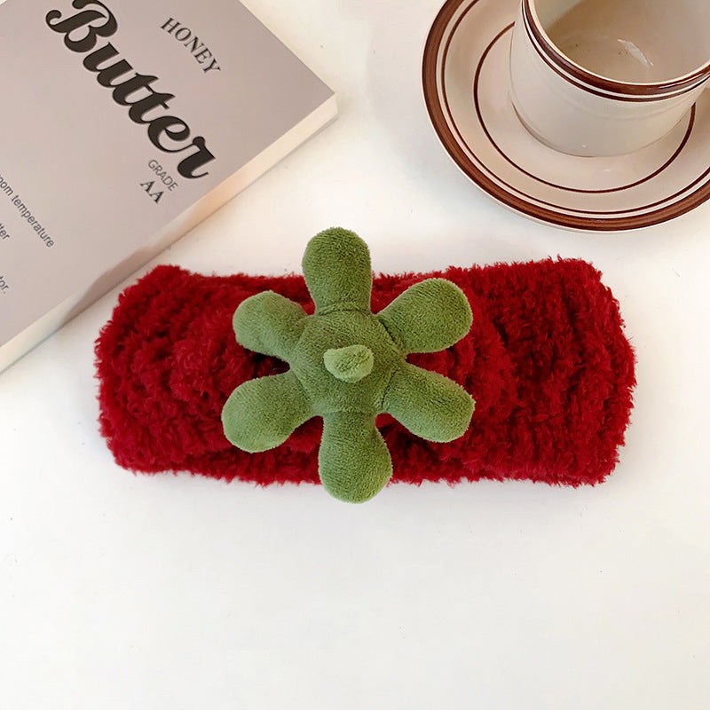 Cute Strawberry Leaf Hair Band Wrist Strap Wide Brim Hair Band