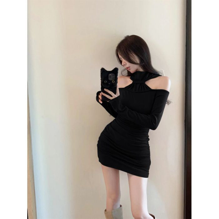 Fashionable Sassy Womens Sheer Alluring Off-shoulder Bodycon Dress