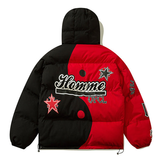 Men's Stitching Personality Plus Fleece Hooded Jacket