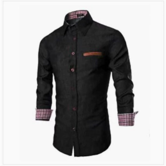 Men's Blue Slim-fit Long-sleeved Denim Shirt