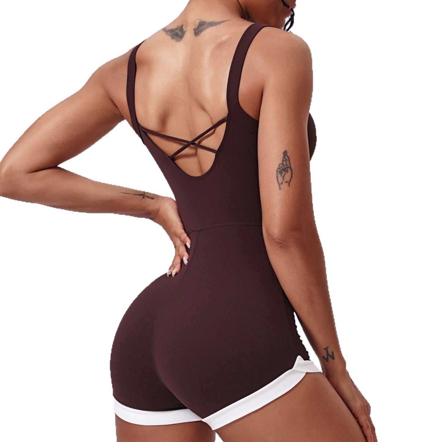Hollow-out Beauty Back Wide Shoulder Strap Yoga Clothes Sports Running Fitness One-piece