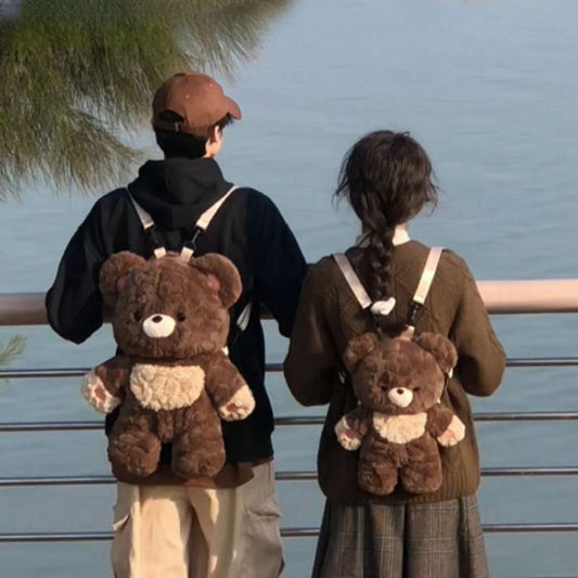 Couple's Bag Love Bear Cute Versatile Plush Bag Shoulder Backpack Doll Doll Small Schoolbag Women Men Brown Bags