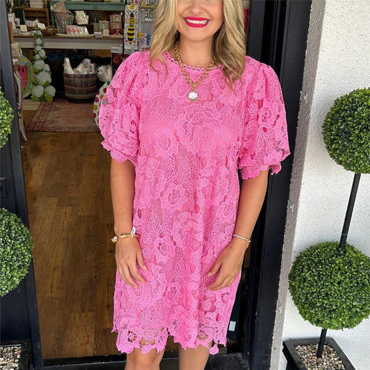 Womens Fashionable Lace Short-sleeve Dress