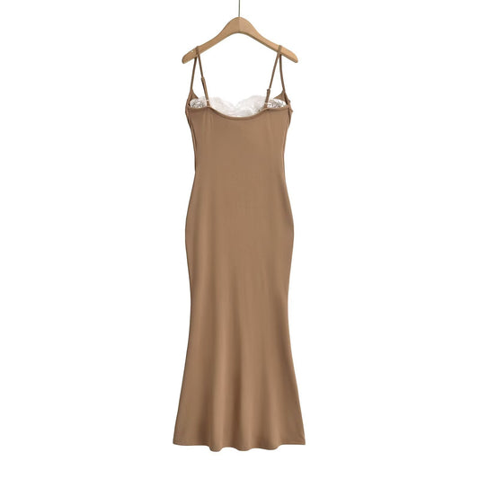 Lace-Panel Halter Mermaid Dress