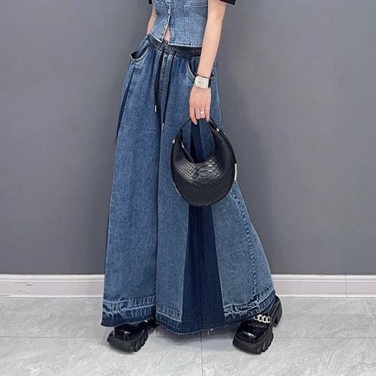 Women's American Street Pleated Wash Contrast Color Jeans