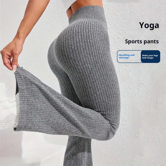 Womens High-Waisted Slimming Ribbed Casual Flare Pants