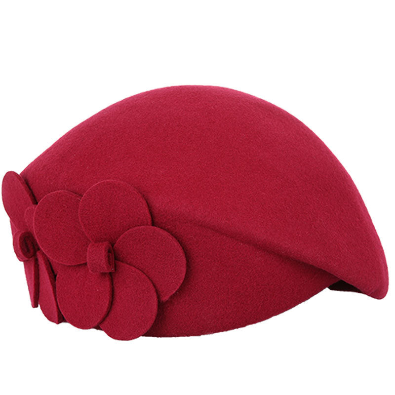 Double Flower Beret Stylish Elegant Wool