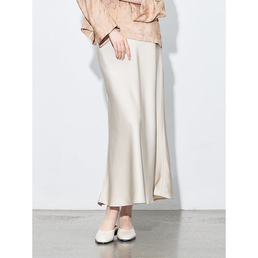 Oblique Cut Glossy Silky Half Body New Acetate Satin Temperament High Waist Fishtail Skirt