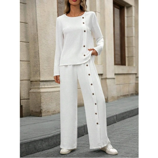 Two-piece Short-sleeve Button-up Top Loose-fit Womens Outfit