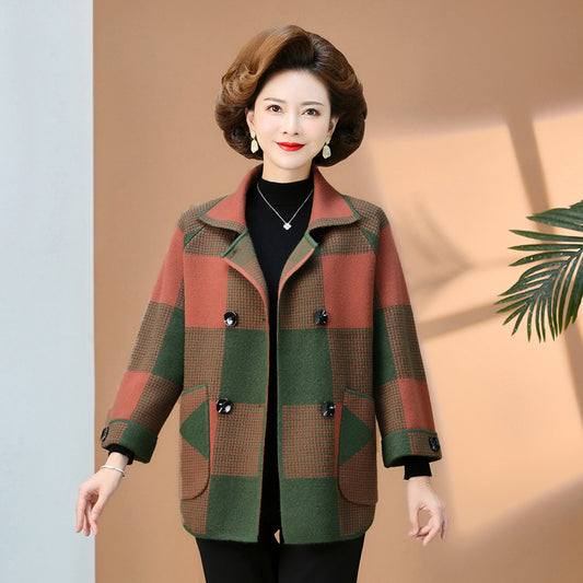 Fashionable Stylish Plaid Knitted Cardigan Coat