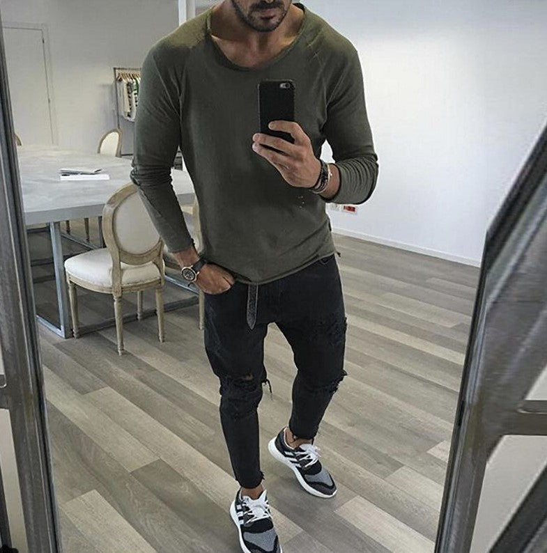 Sleeves With Slim Raw Edge And Solid Color