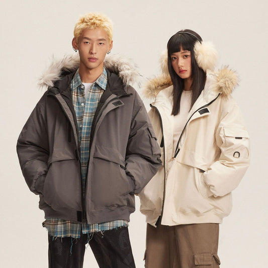 American Retro Fur Collar Hood Parker Down Jacket