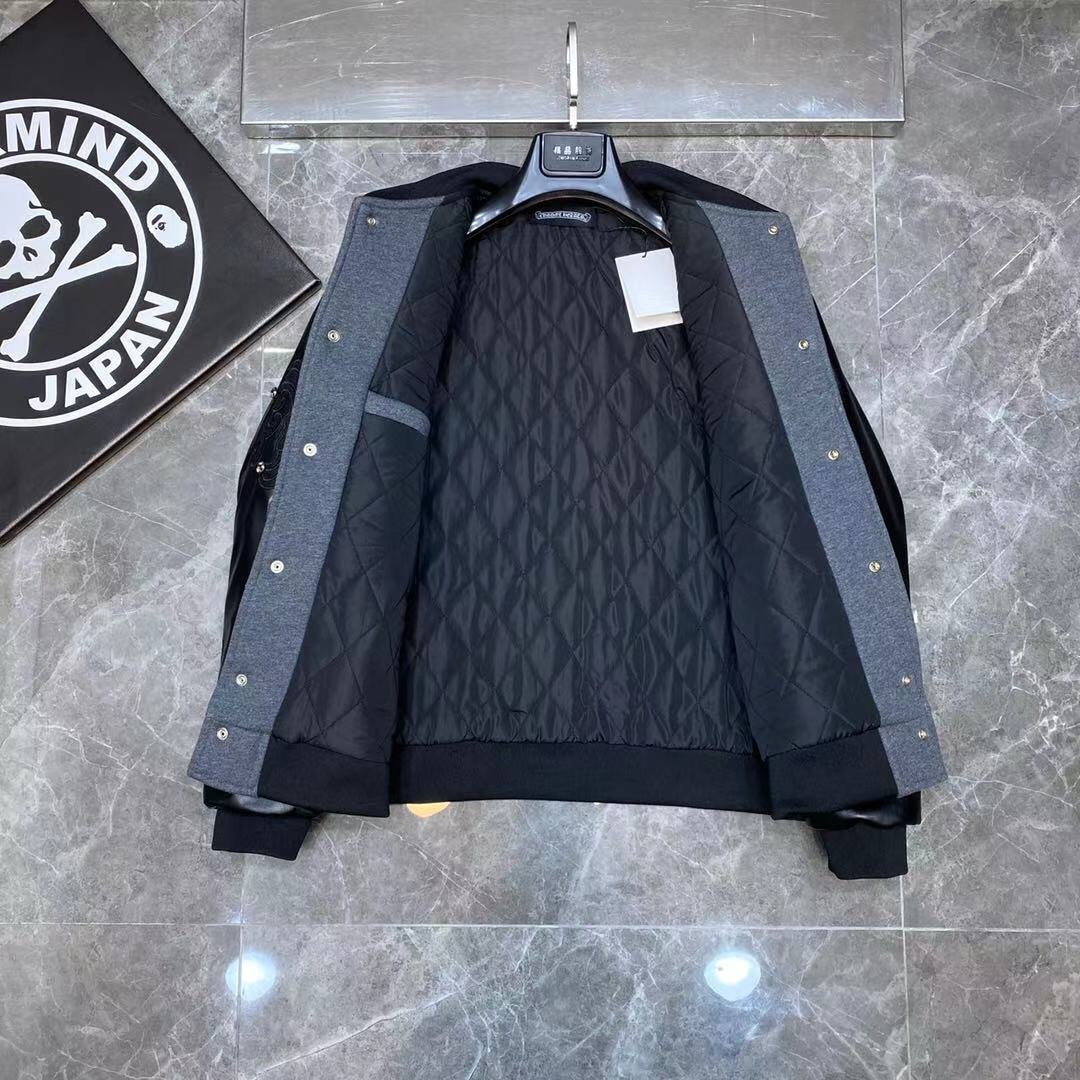 Sanskrit Cross Wool Leather Stitching Men's Jacket