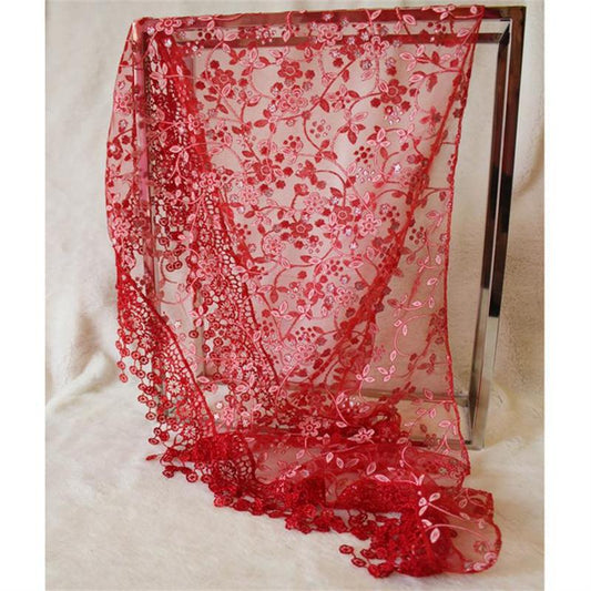 Fashion Hollow Lace Rose Burnt Triangle Silk Scarf