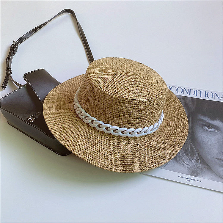 Straw Japanese Beach Sun Hat With Flat Top