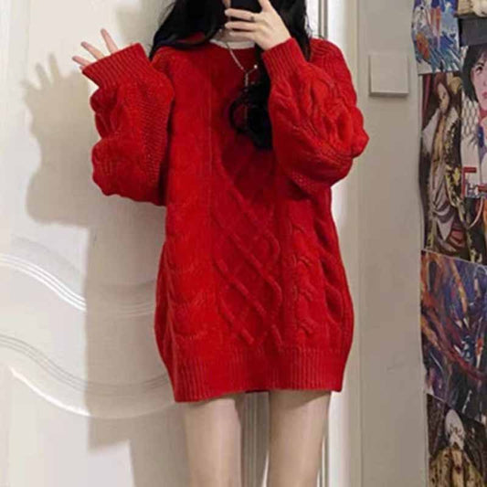 Thick Thread Cable-knit Sweater Female Thick Mid-length
