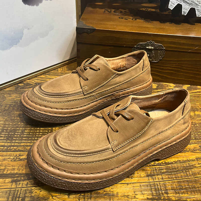 Round Head Genuine Leather Platform Men's Slip-on Leather Shoes