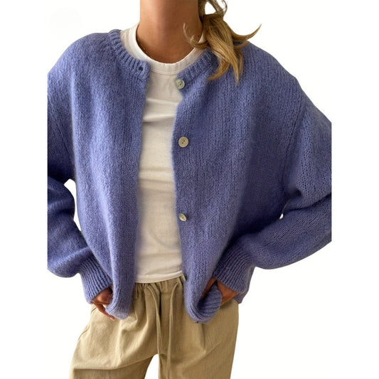 Women's Soft Light Purple Long Sleeve Hip Knitted Cardigan