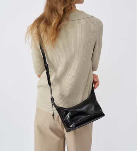 Fuldnarvet læder frokost sort ægte læder dame crossbody taske håndtaske