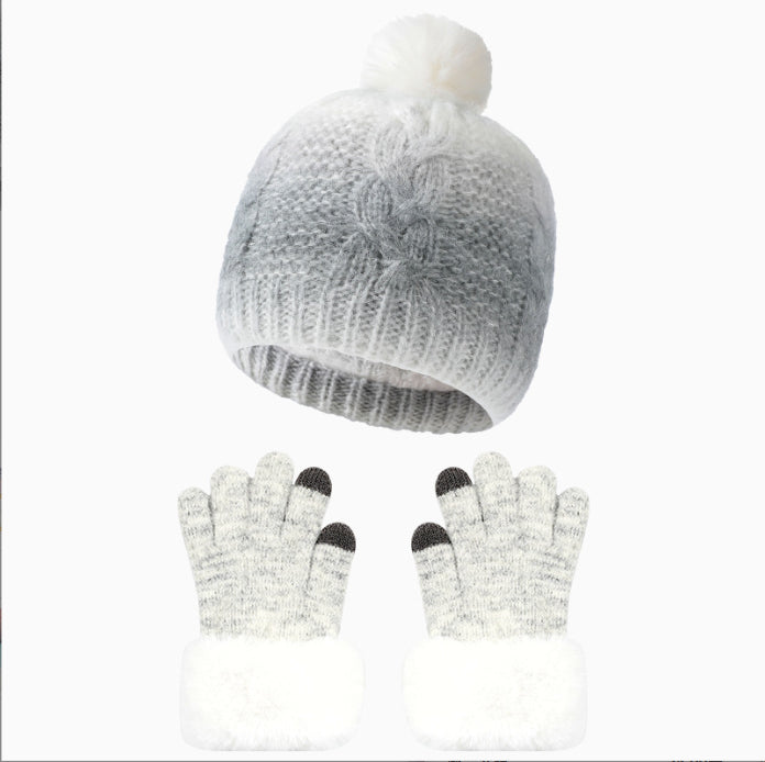 Winter Children's Fur Ball Hat Gloves Two-piece Set