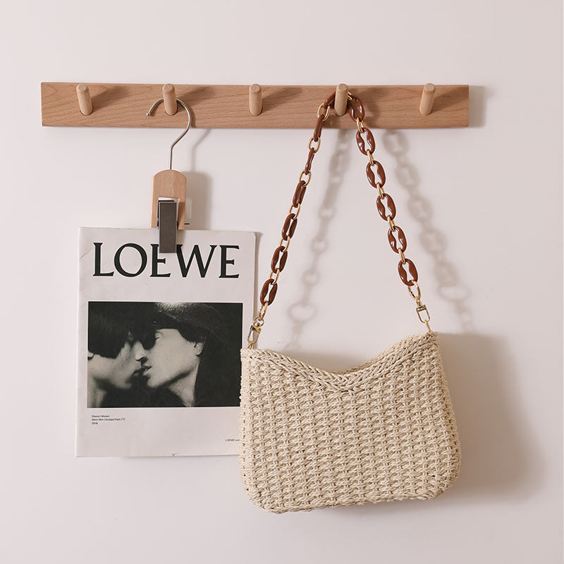 Crescent Single Shoulder Solid Straw Woven Bag