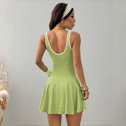 Breathable Quick-drying Pleated Slip Dress With Built-in Bra Pads