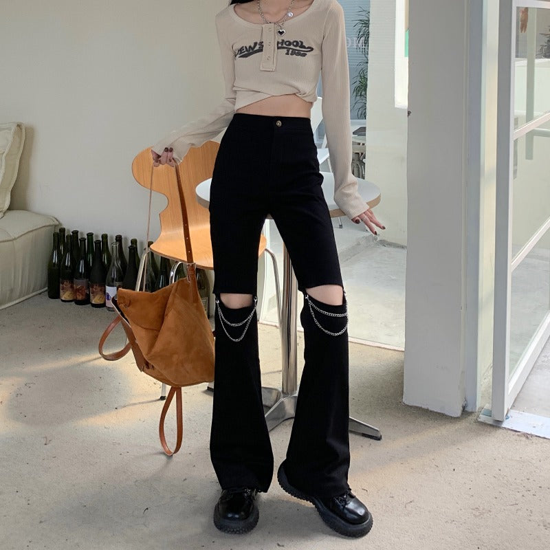 Women's Design Sense Niche Chain Ripped Jeans