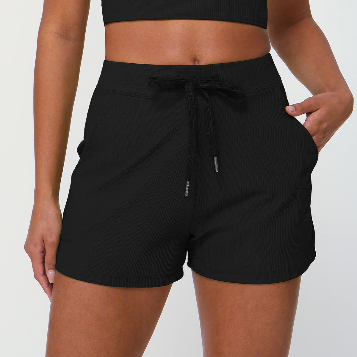 Yogashorts med snøre til kvinder – hurtigtørrende