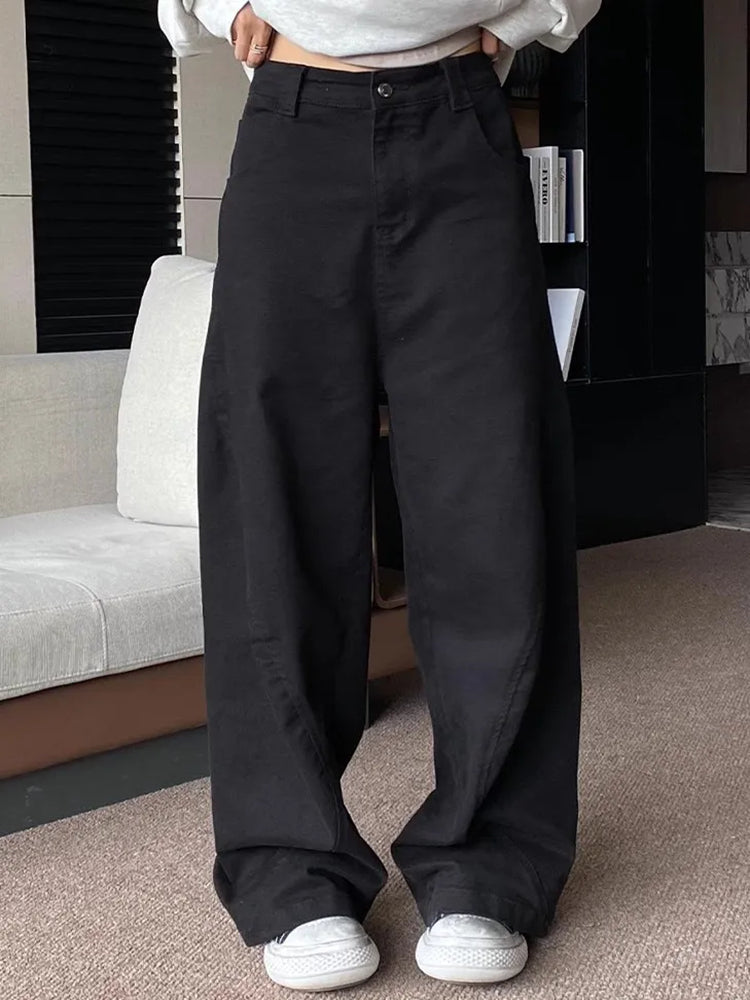 Black Machete Jeans Women's Retro High Waist Straight Mopping Pants