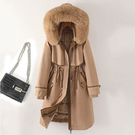 Women's Winter Fur-Lined Hooded Parka Coat Mid Length Down