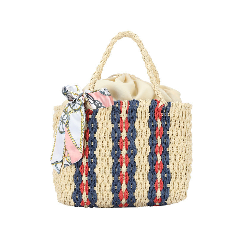Fashionable All-match Simple Woven Bag Women's Contrast Color Stripes
