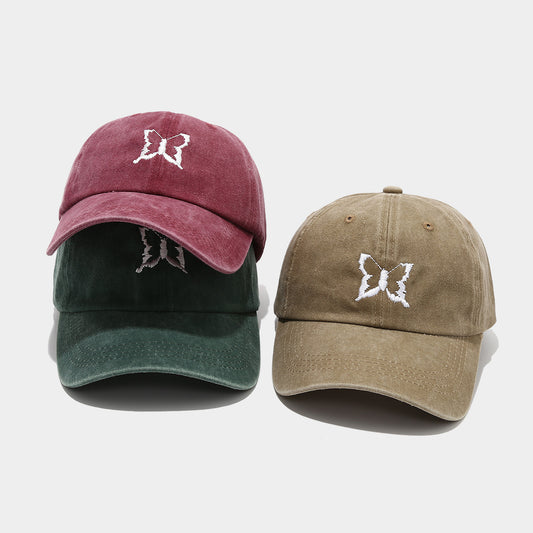 Soft Top Casual Peaked Cap Butterfly Embroidered Sun Hat