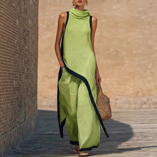 Irregular-cut Hooded Sleeveless Set