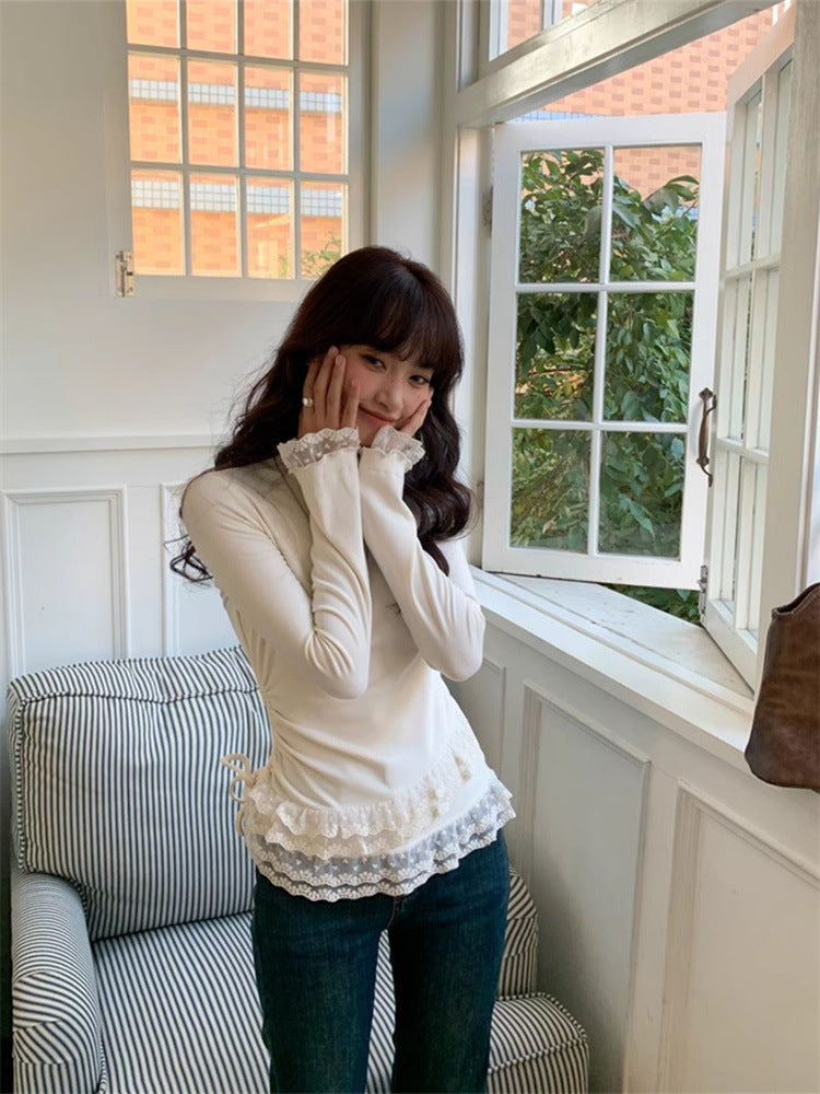 Fashion Slim Fit Lace Trim Long Sleeve T-Shirt Women