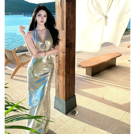 Sequined Evening Gown High-end Light-luxury Dress For Annual Company Events
