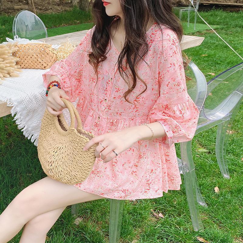 Doll-krave Top Sommer Nyhed Løstsiddende Vintage Bluse med Pufærmer