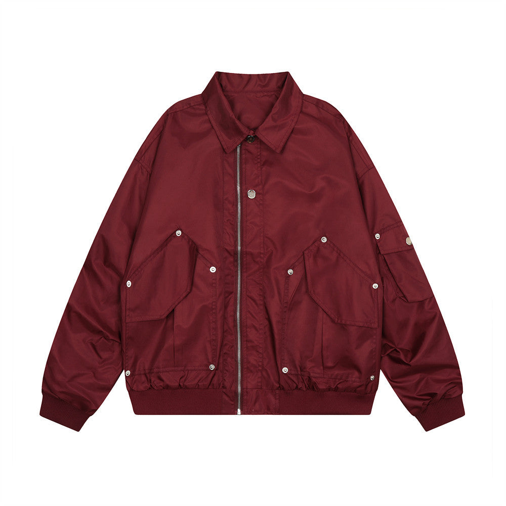 Loose Design Pocket Solid Color Polo Collar Coat