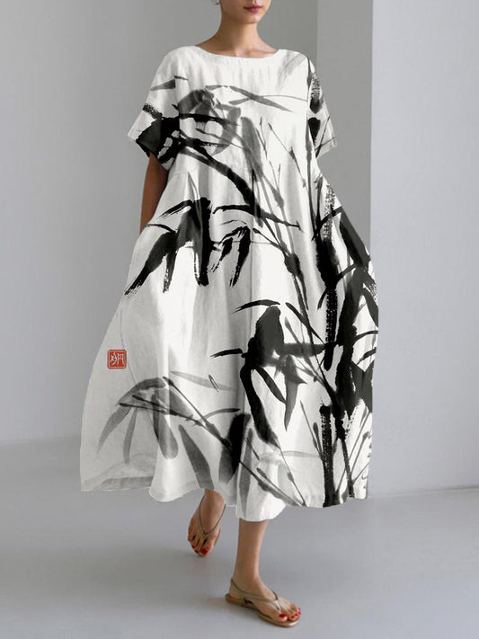 printed Loose-fitting Short-sleeve Dress 3D-