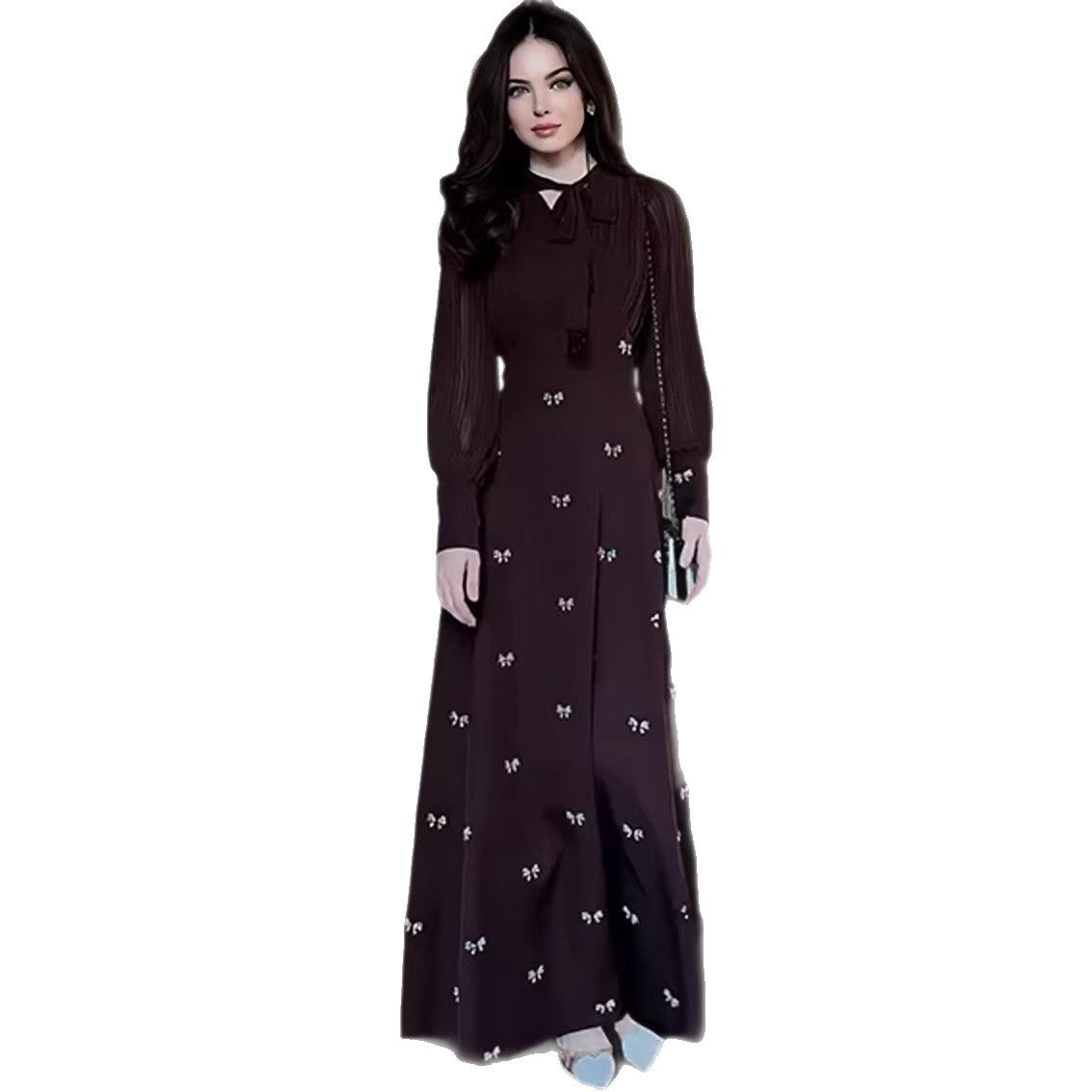 Womens Fashionable Loose-Fit Long-Sleeve Printed Dress