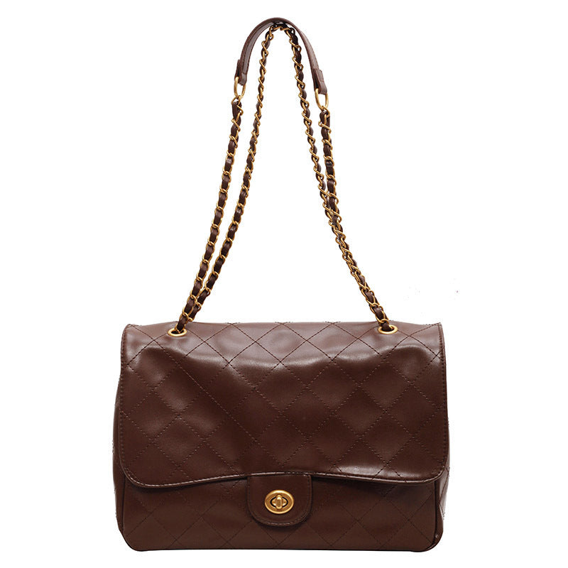 Retro Enkel Taske med Stor Kapacitet, Diamantmønstret Kædetaske, Skuldertaske/Crossbody