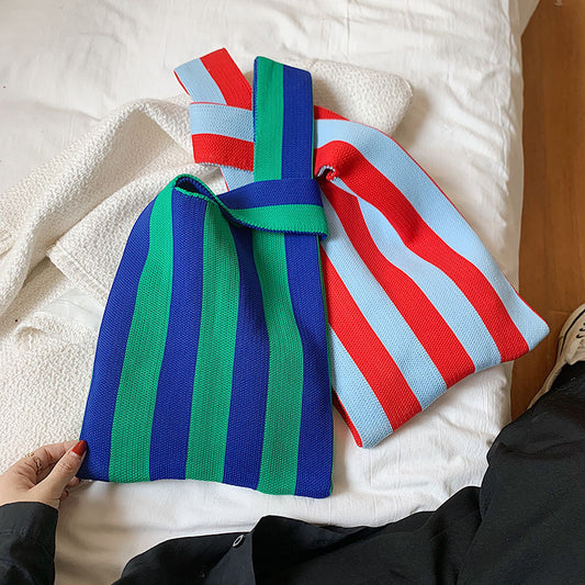 Japanese And Korean Knitted Woven Tote Bag Underarm
