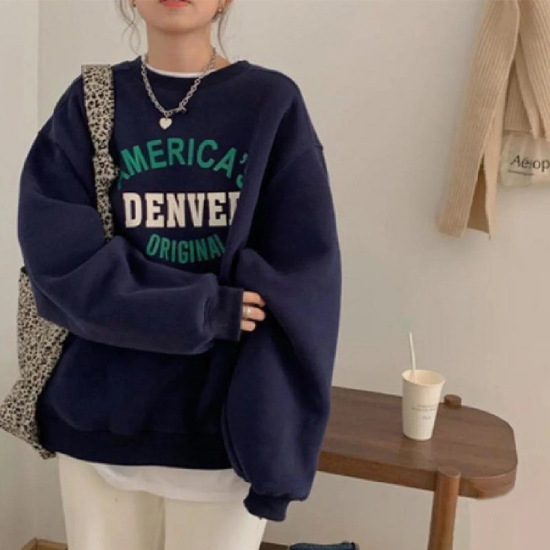 Versatile Fake Two-piece Round Neck Top Inner Sweater