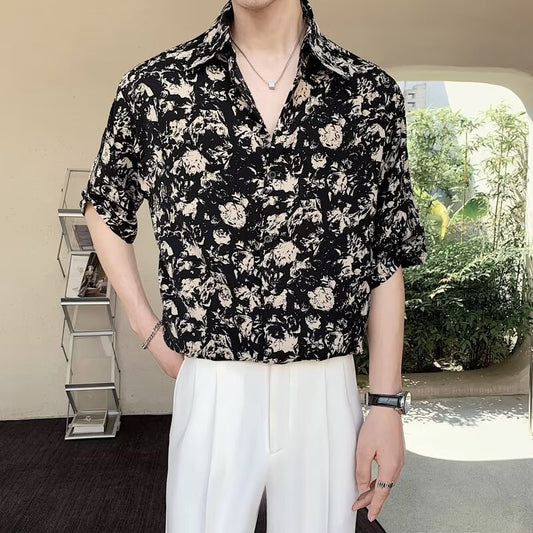 New Shirt Loose Outer Wear Heather Top Versatile Casual Men's Short Sleeve
