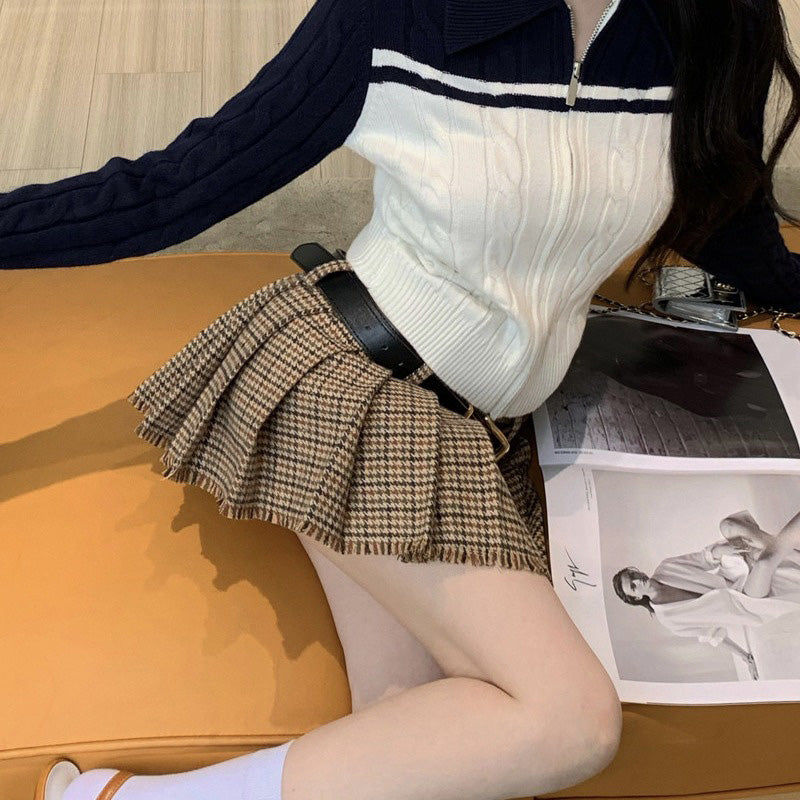 Plaid Double Belt Hot Girl Short Skirt Thin