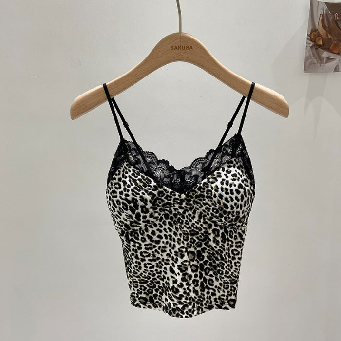 American-style Sassy Leopard-print Lace Camisole