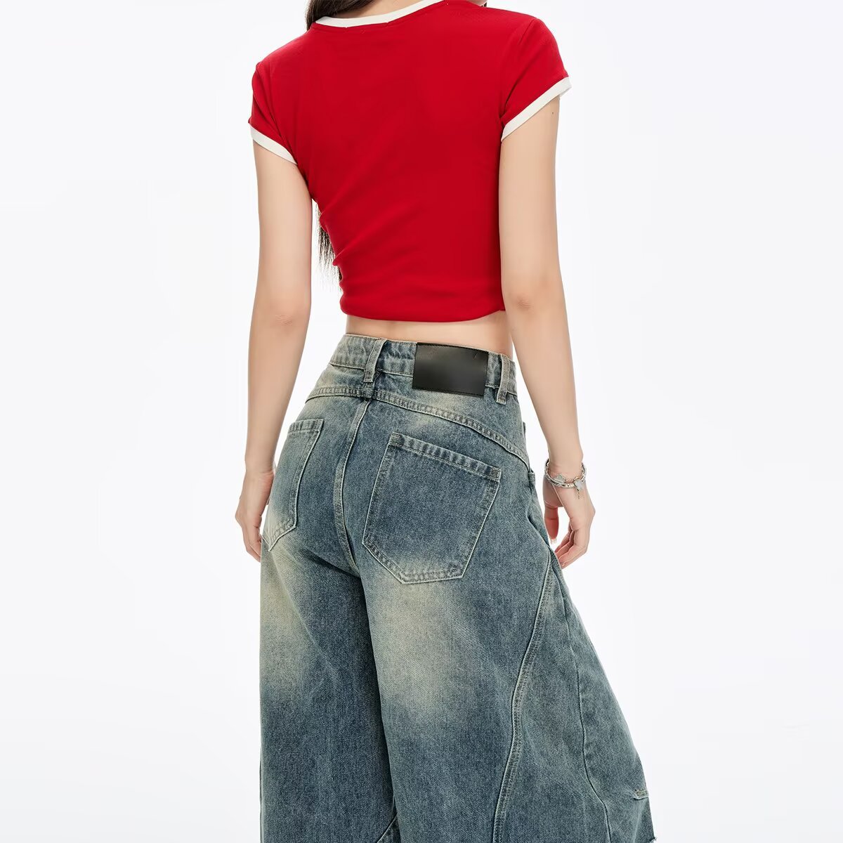 Retro Niche-design Distressed Copper High-rise Straight-leg Loose-fit Pants