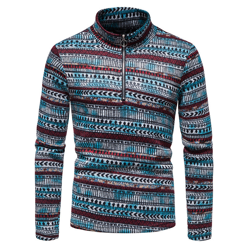 Men's Zipper Stand Collar Pullover Celebrity Style Fashion