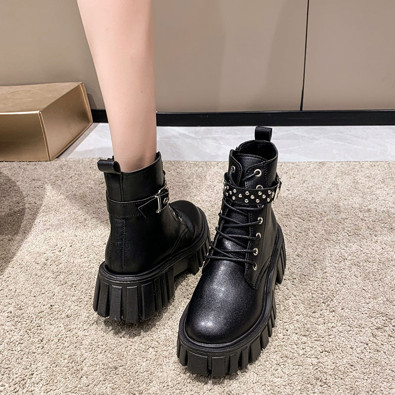 Inner Height Increasing Soft Leather Martin Boots For Women